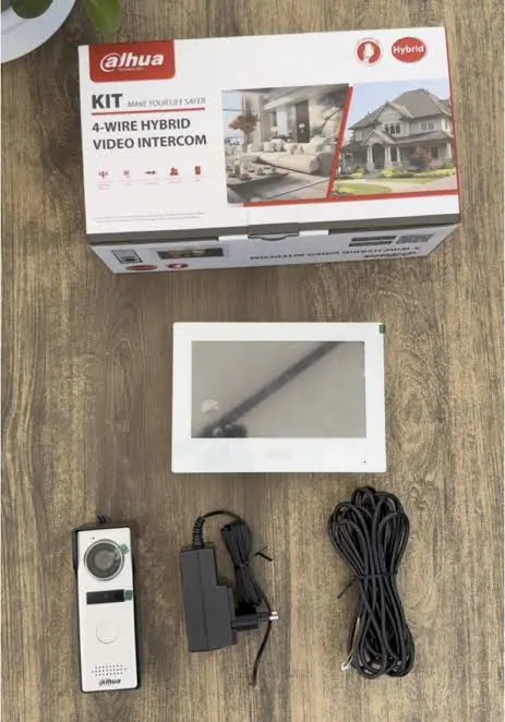 Kit de videoportero híbrido de 4 hilos con monitor, frente de calle y fuente
